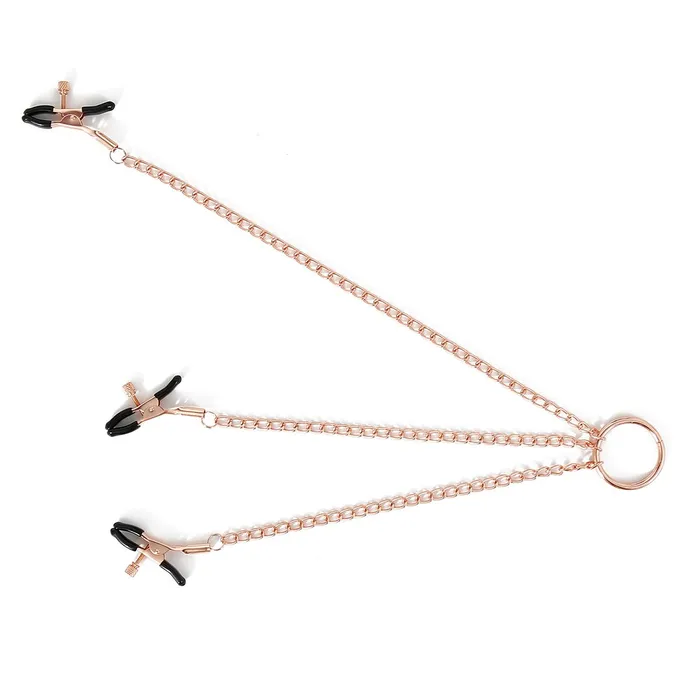 Kiotos Male Sex Toys | Kiotos Steel - Rosé Gouden Tepelklemmen met Clitoris Klem - Elegant en Intens