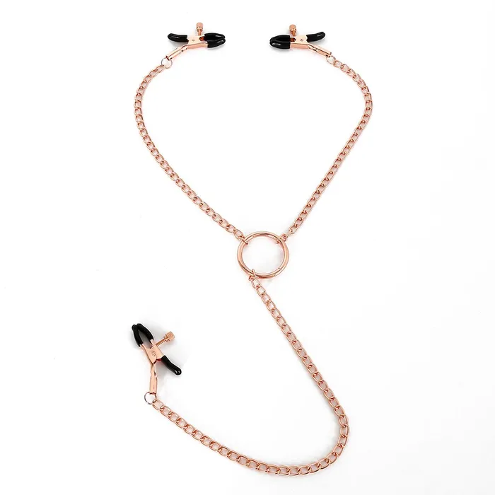 Kiotos Male Sex Toys | Kiotos Steel - Rosé Gouden Tepelklemmen met Clitoris Klem - Elegant en Intens