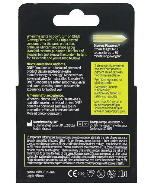 One Glowing Pleasures Condoms - Box of 3 | One Vibrators